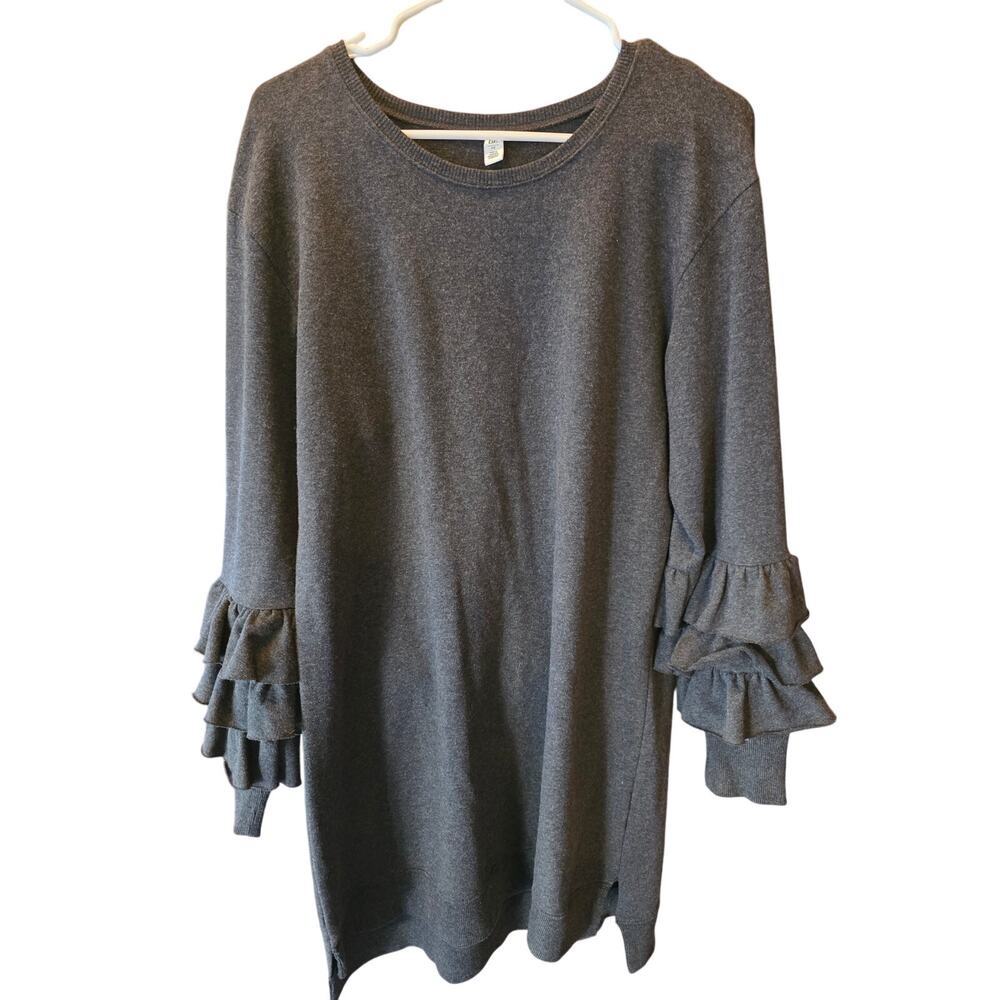 BP. Midi Dress M Womens Gray Ruffle Long Sleeve Pullover Cottage Core Coquette
